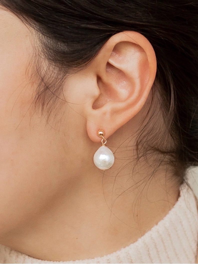 Gold Drop Baroque Pearl Earrings - Caitlyn Minimalist — image 3 of 4